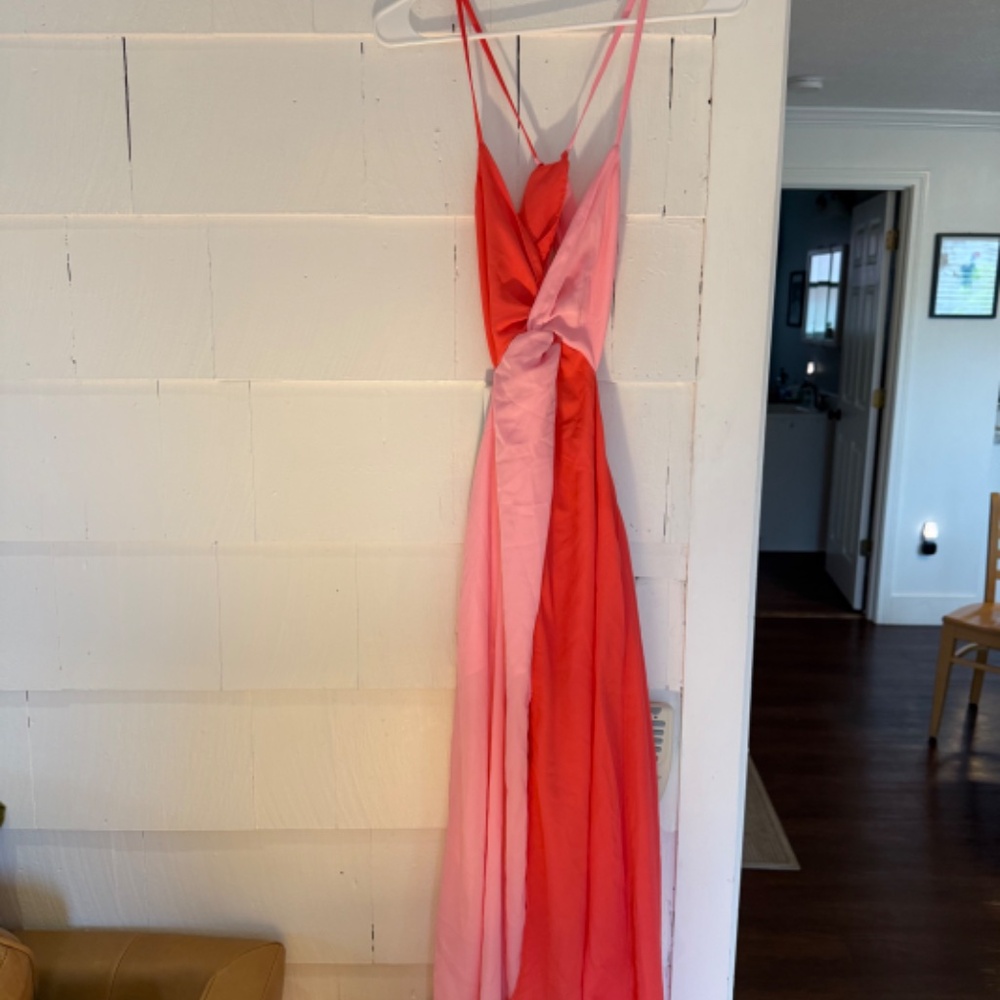 NWT Popvil A-Line Asymmetrical Red Pink Colorblock Dress. Size medium. - Picture 5 of 8